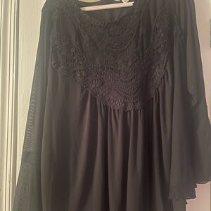 Cato Gray Bell Sleeve Blouse with Bib Collar